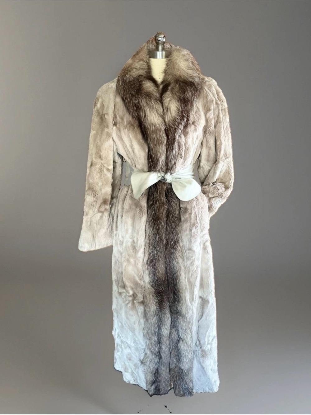INCREDIBLE SHEARED MINK & CRYSTAL FOX FUR COAT FULL LENGTH W/ FOX HAT MINT!